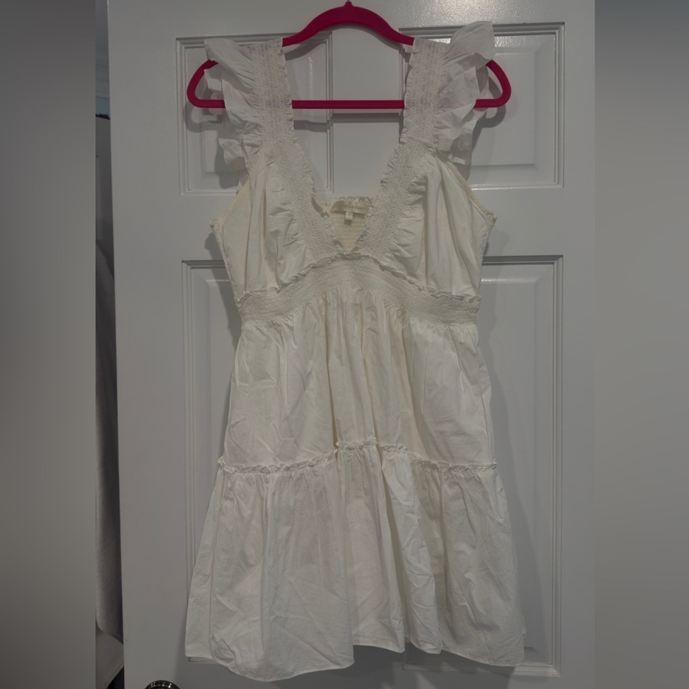 Love Shack Fancy V-Neck Mini Dress | White | Size Large